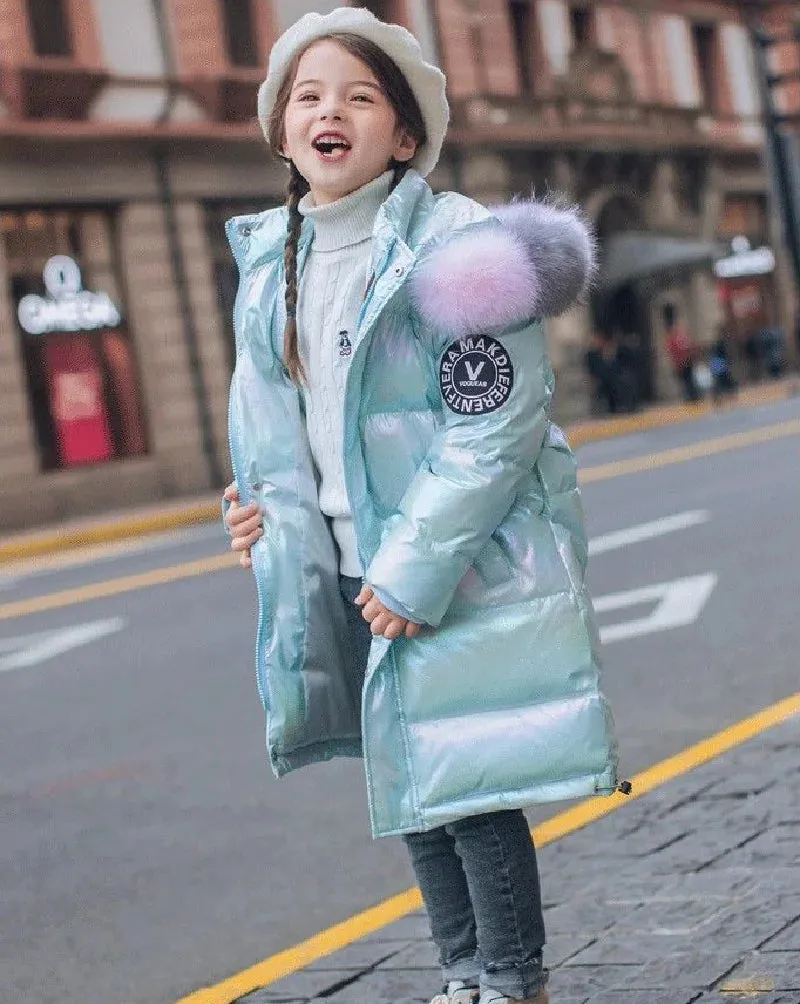 -30℃ Winter Girls Padded Jackets, Waterproof Hooded Coats for Kids (5-14 Years)