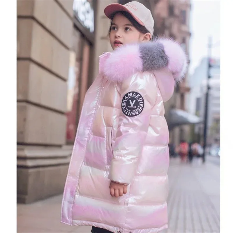 -30℃ Winter Girls Padded Jackets, Waterproof Hooded Coats for Kids (5-14 Years)