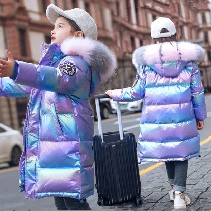 -30℃ Winter Girls Padded Jackets, Waterproof Hooded Coats for Kids (5-14 Years)