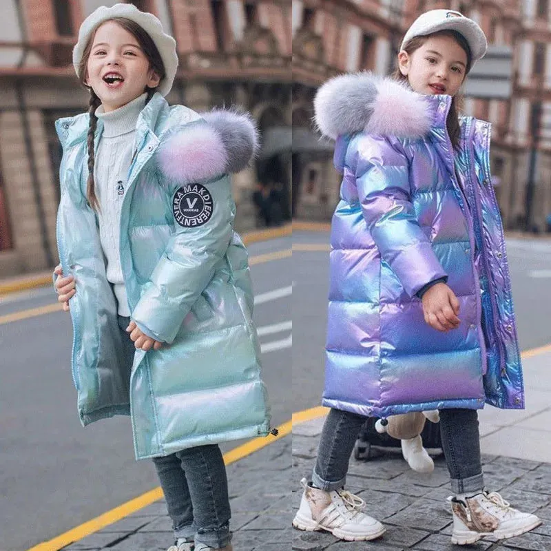 -30℃ Winter Girls Padded Jackets, Waterproof Hooded Coats for Kids (5-14 Years)