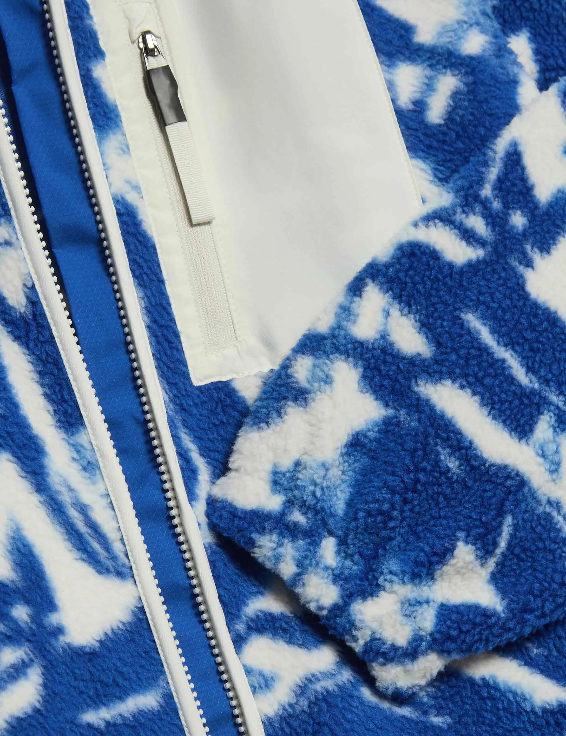 Borg Printed Funnel Neck Zip Up Fleece Jacket - Blue/White