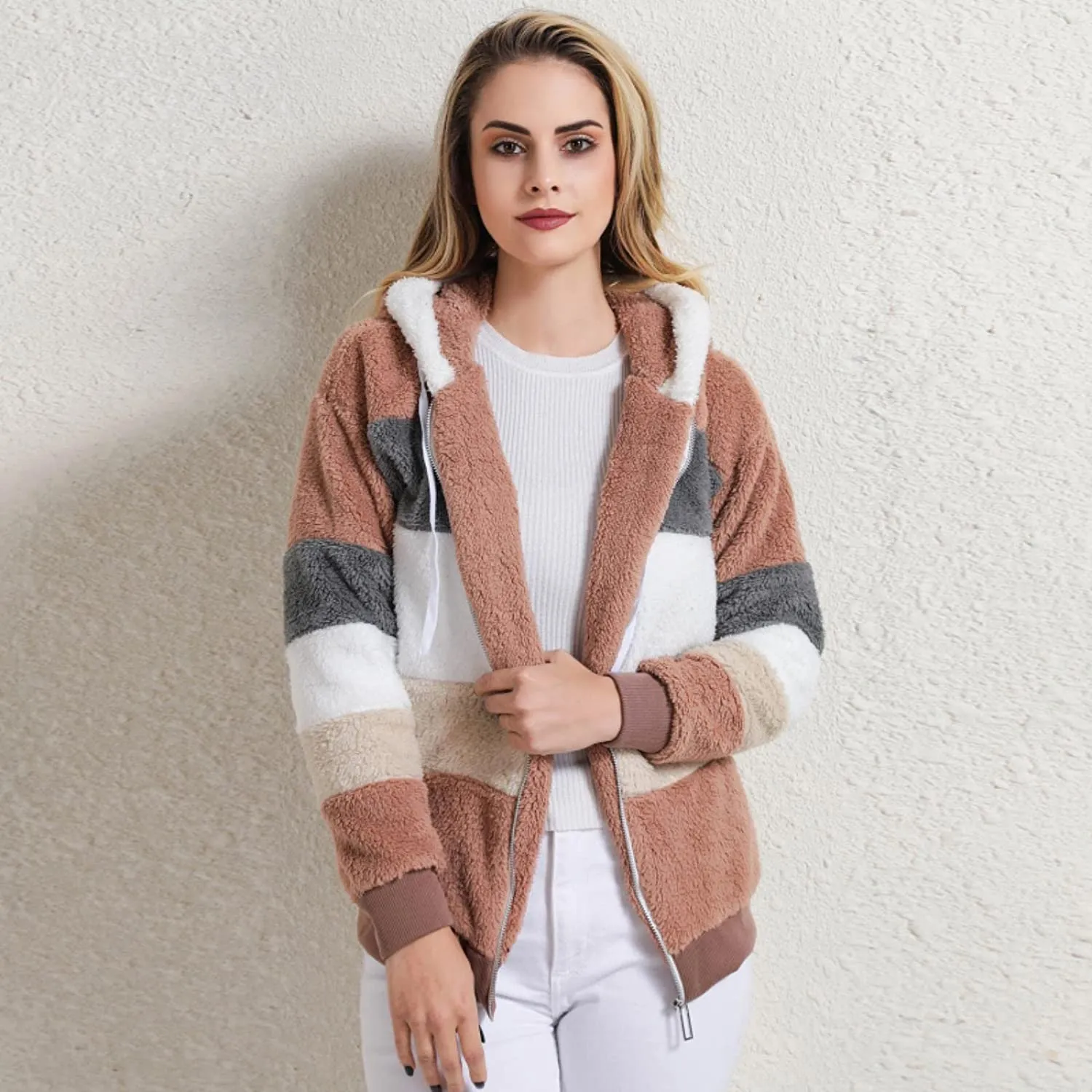 Fast Shipping Women's Warm and Plush Hooded Jacket for Winter