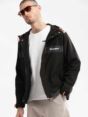 Men Hooded Black Solid Tailored Oversized Jacket