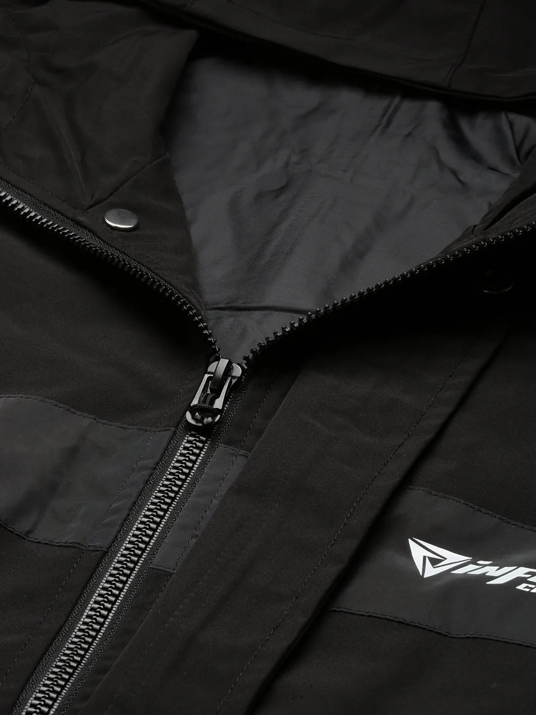 Men Hooded Black Solid Tailored Oversized Jacket