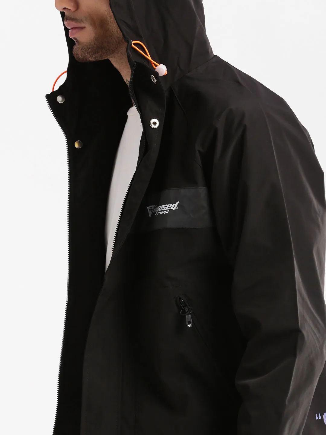 Men Hooded Black Solid Tailored Oversized Jacket