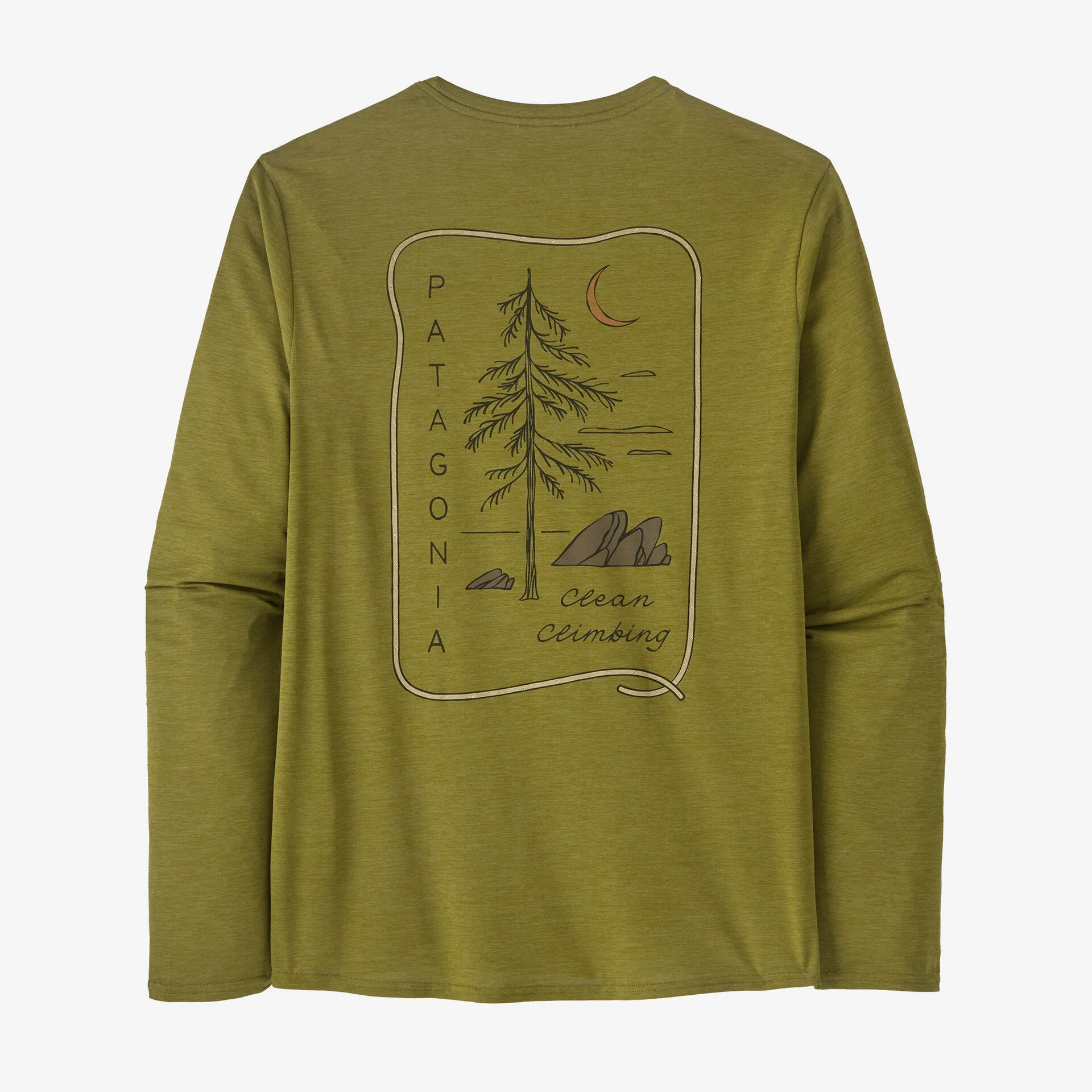 Patagonia Men's L/S Cap Cool Daily Graphic Shirt - Lands - Clean Climb Roots: Graze Green X-Dye