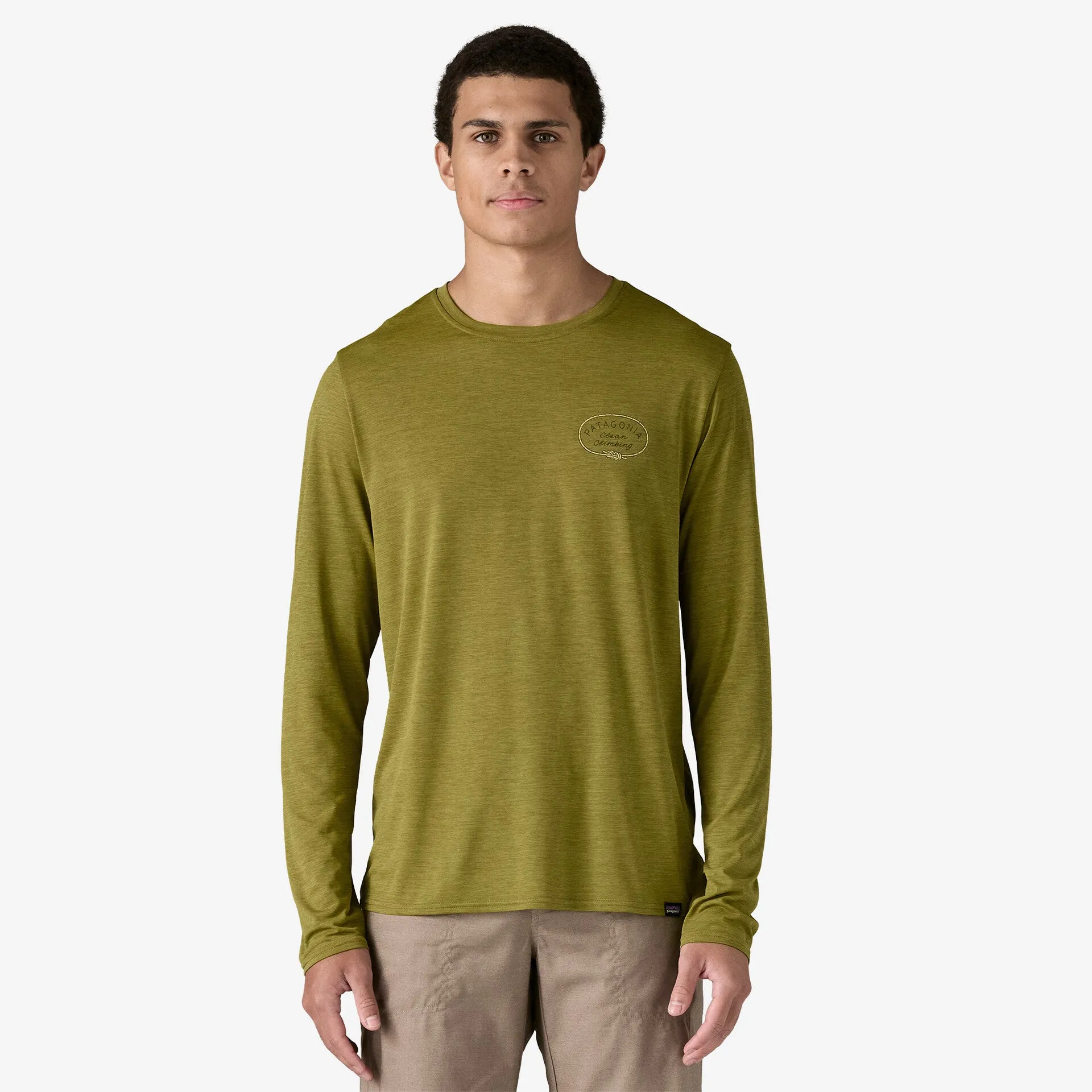 Patagonia Men's L/S Cap Cool Daily Graphic Shirt - Lands - Clean Climb Roots: Graze Green X-Dye