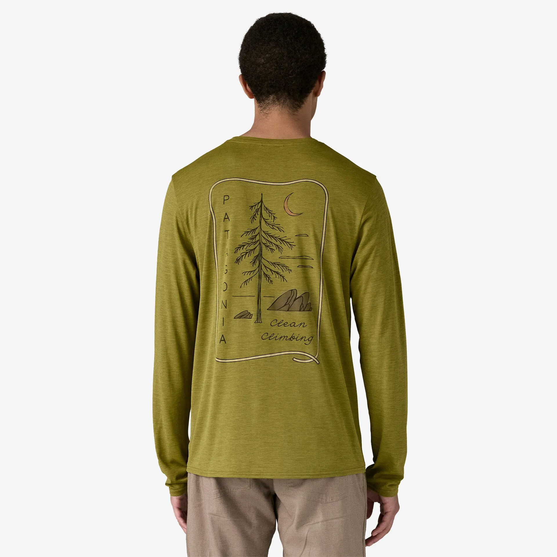 Patagonia Men's L/S Cap Cool Daily Graphic Shirt - Lands - Clean Climb Roots: Graze Green X-Dye