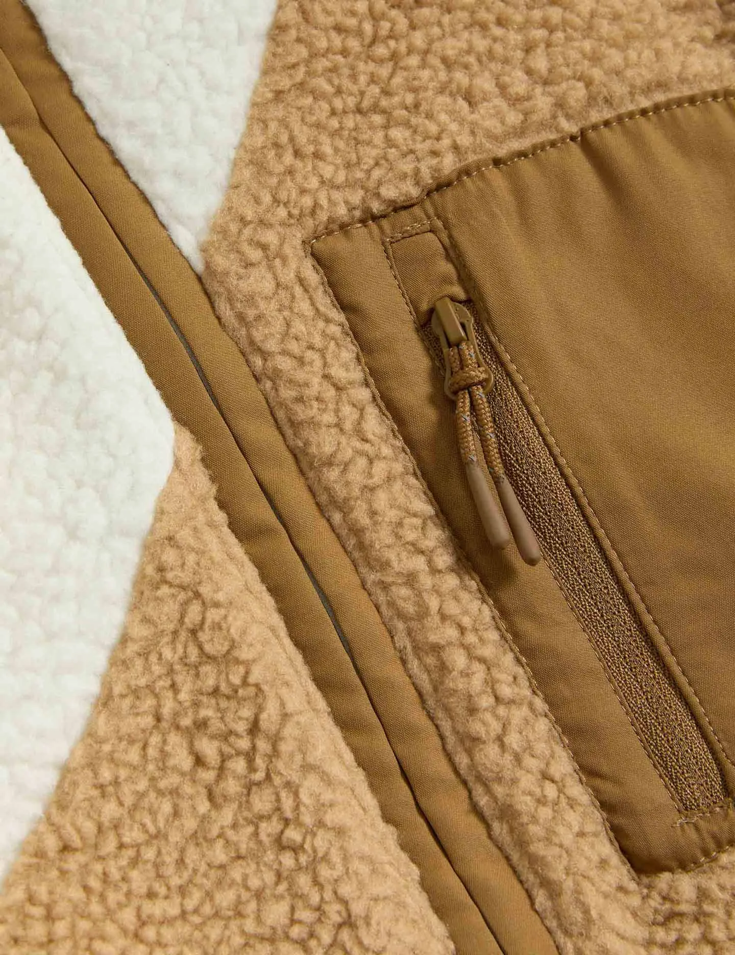 Borg Zip Up Funnel Neck Fleece - Ivory