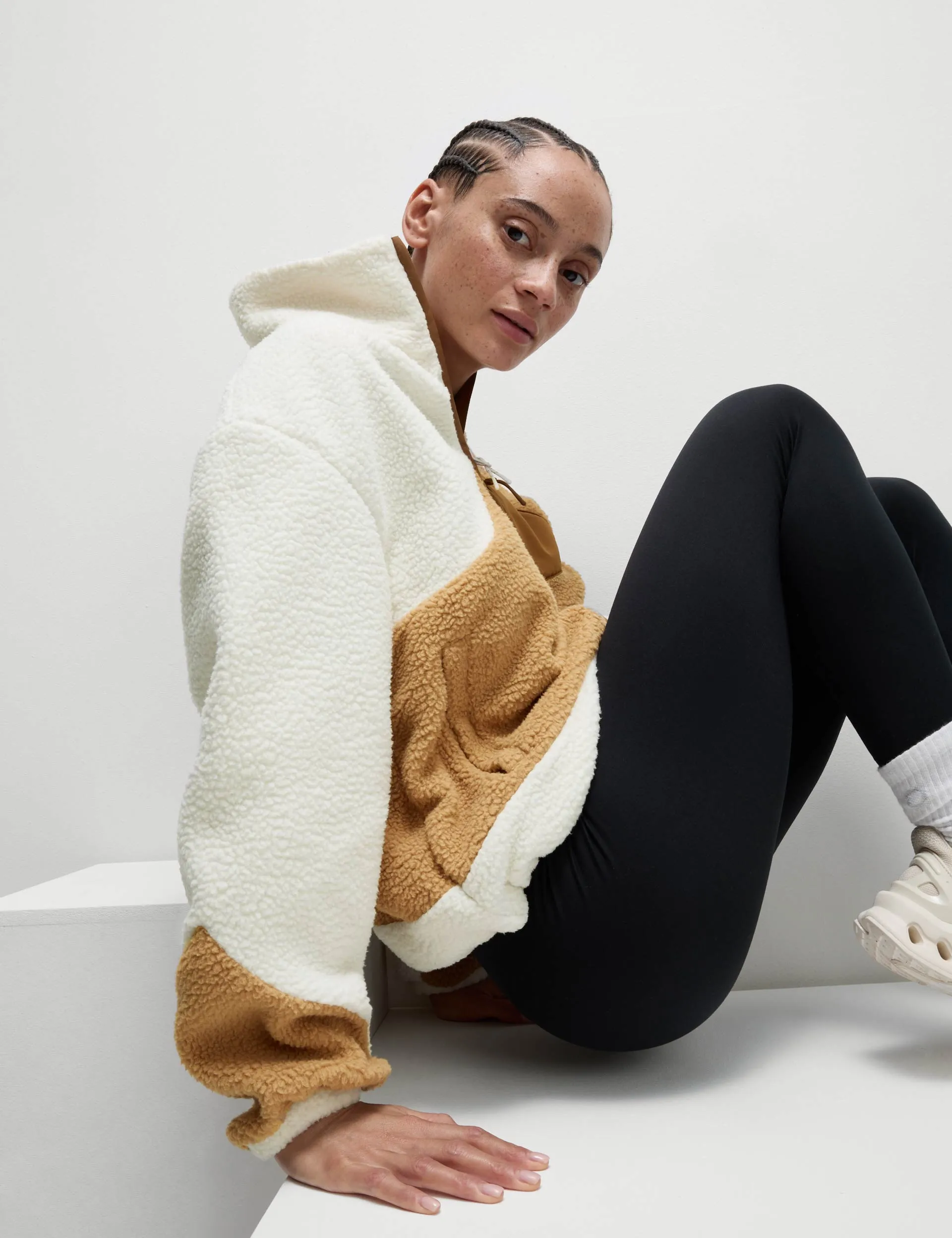 Borg Zip Up Funnel Neck Fleece - Ivory