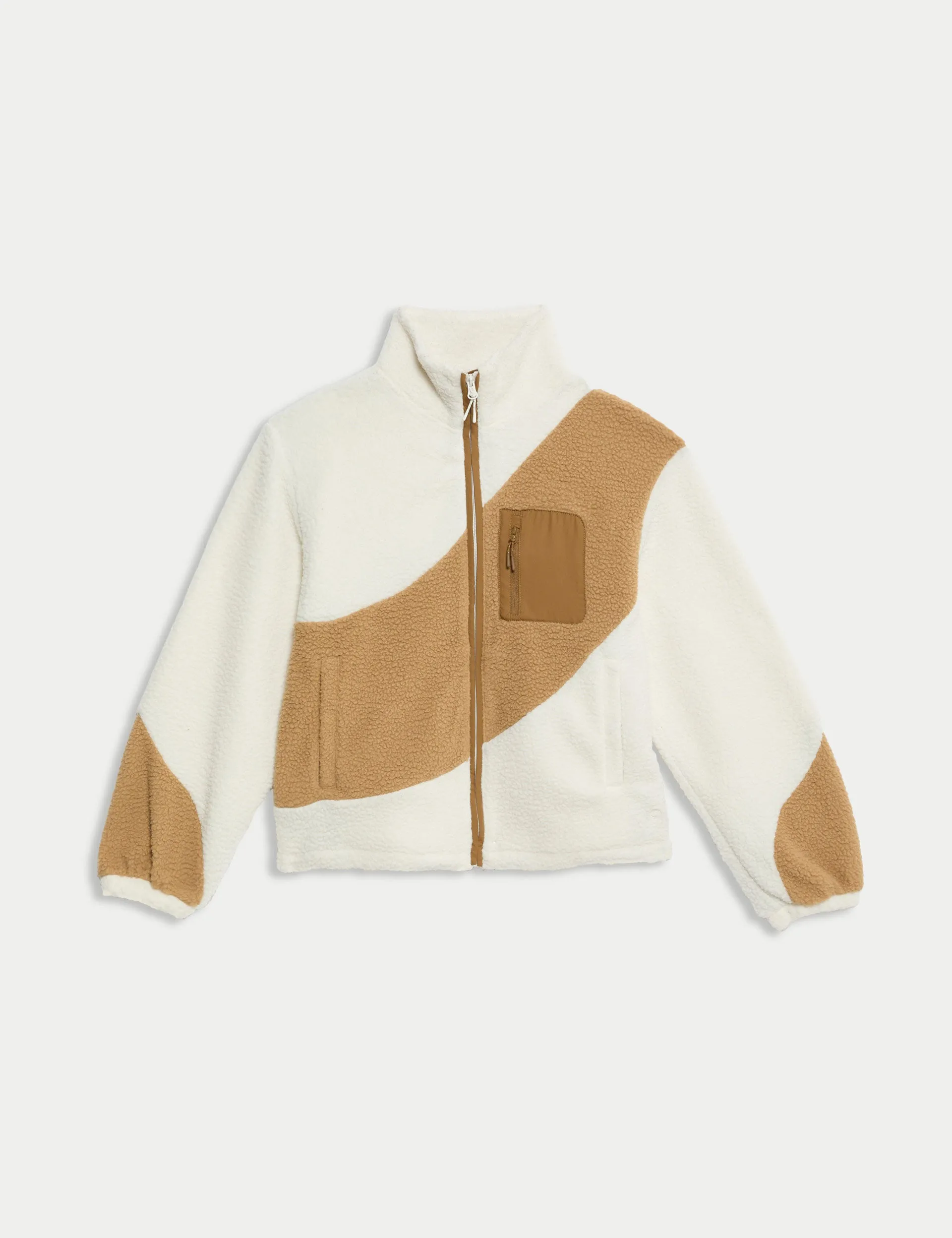 Borg Zip Up Funnel Neck Fleece - Ivory