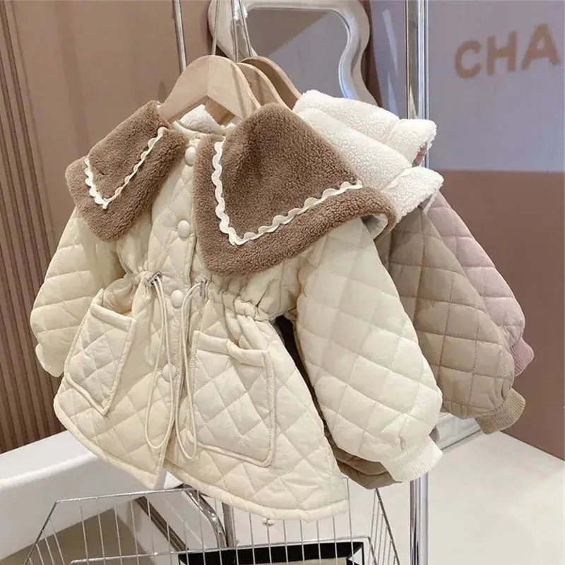Girls Fleece Jacket, Winter Cotton Coat, Padded Warm Overcoat for Toddlers 2-8 Years