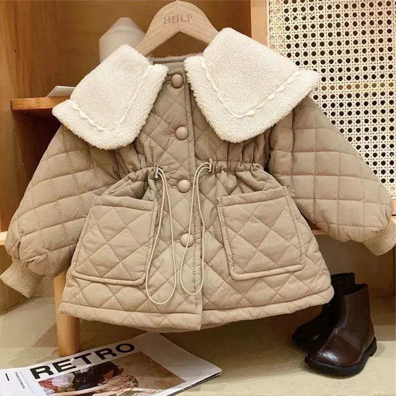 Girls Fleece Jacket, Winter Cotton Coat, Padded Warm Overcoat for Toddlers 2-8 Years