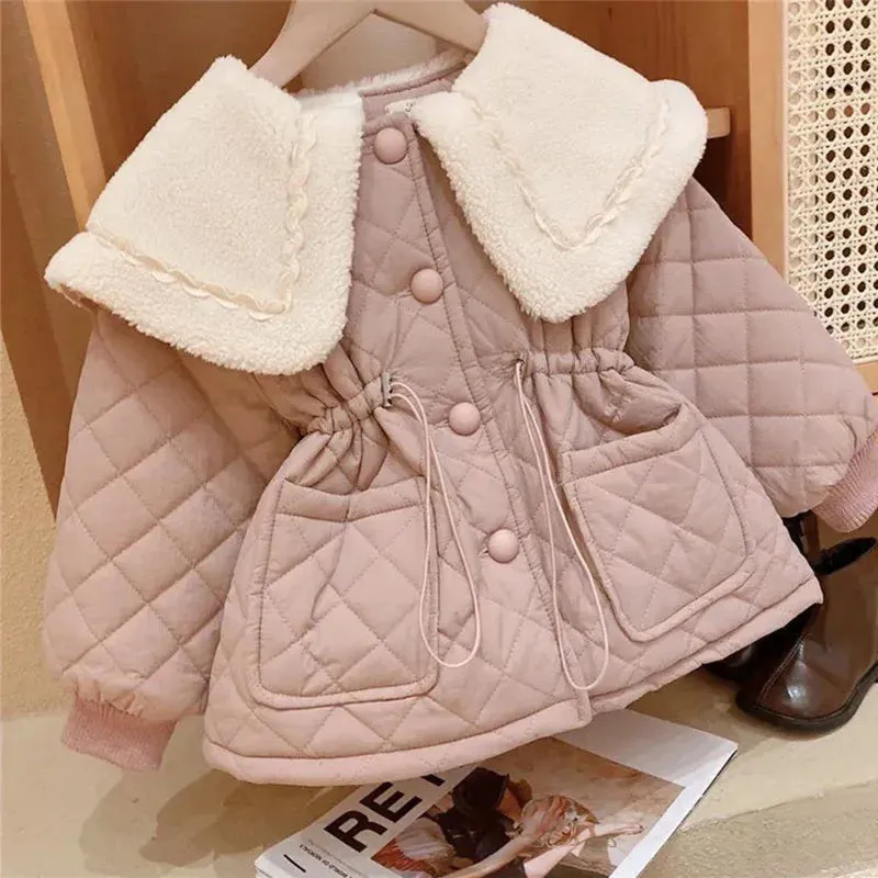 Girls Fleece Jacket, Winter Cotton Coat, Padded Warm Overcoat for Toddlers 2-8 Years