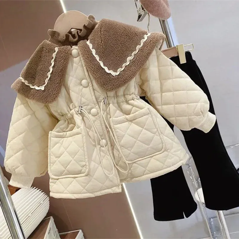 Girls Fleece Jacket, Winter Cotton Coat, Padded Warm Overcoat for Toddlers 2-8 Years