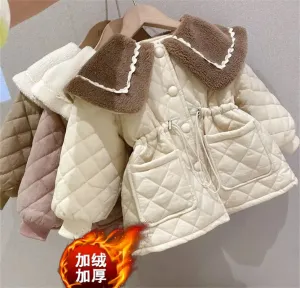Girls Fleece Jacket, Winter Cotton Coat, Padded Warm Overcoat for Toddlers 2-8 Years