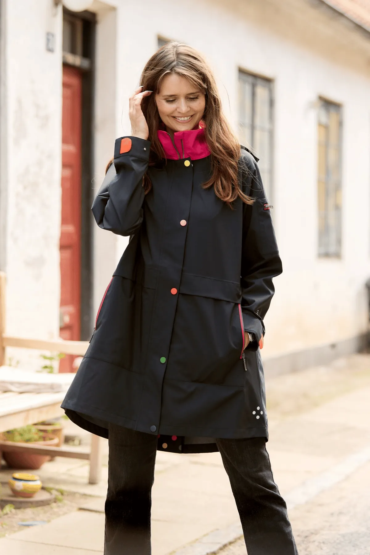 HAILEY Bright A-Line Raincoat with Reflective Colorful Detailing