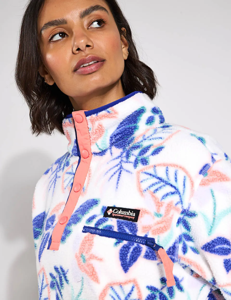 Helvetia II Cropped Sherpa Half Snap Printed Fleece - Sea Salt Pasteled Multi