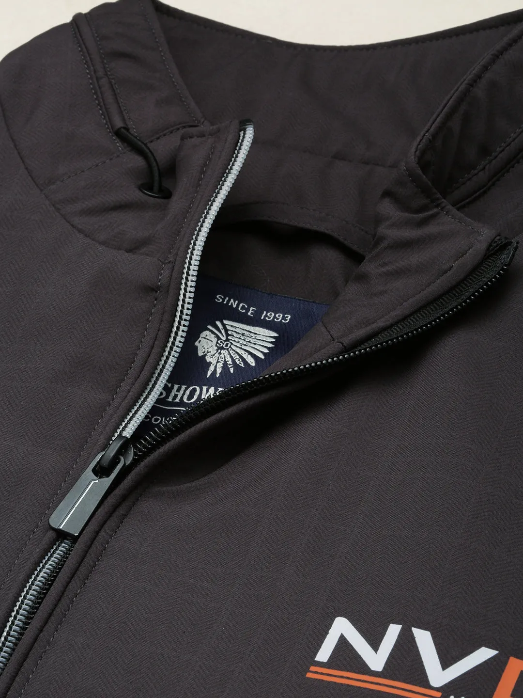 Men Grey Water Resistant Mock Collar Bomber Jacket